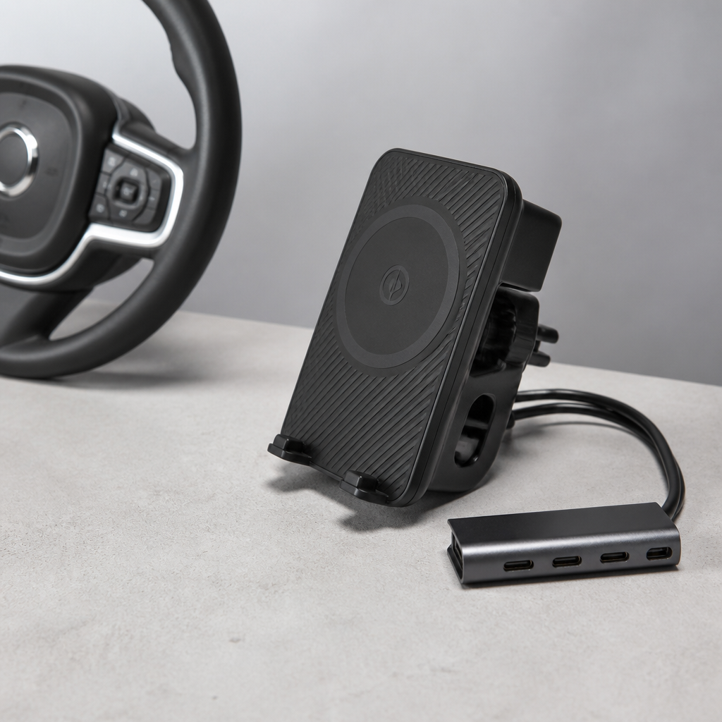 Bộ sạc không dây và chia cổng USB-C hiện đại trong xe ô tô